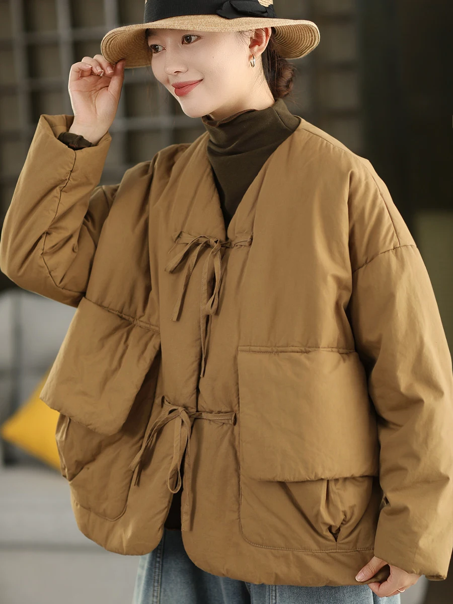 

Утепленное хлопковое пальто женское с большими карманами и поясом, зимнее, винтажное, с длинными рукавами, свободного кроя, цветное