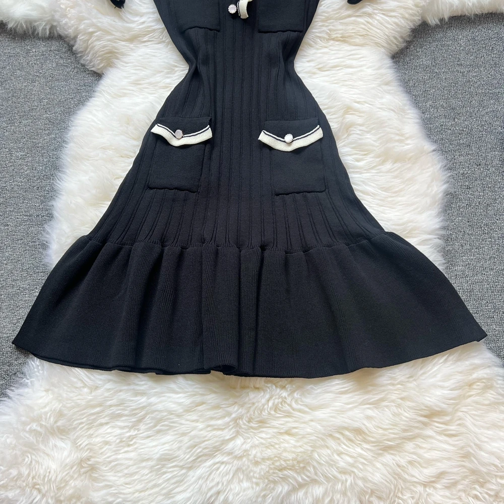 YuooMuoo Chic Fashion Sexy Package Hips Knitted Mini Dress 2025 New Summer Women Elegant Black Ruffled Party Dress Streetwear image 5