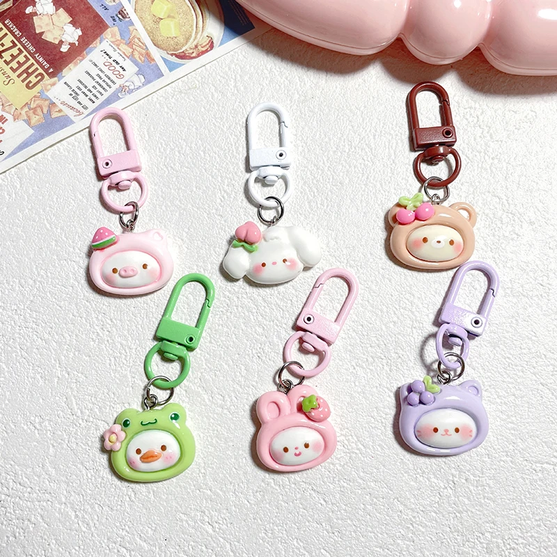 1PC New Fruit Animal Headgear Series Keychain Pendant Cartoon Mini Kawaii Doll Bag Pendant Home Decoration Birthday Toy Gift