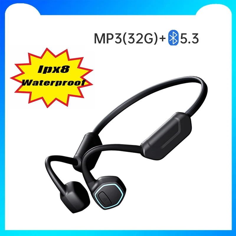 Bone Conduction Wireless Headphone IPX8 Waterproof Swimming Headset Bluetooth 5.4 32GB MP3 Player HIFI Music Earphone with Mic