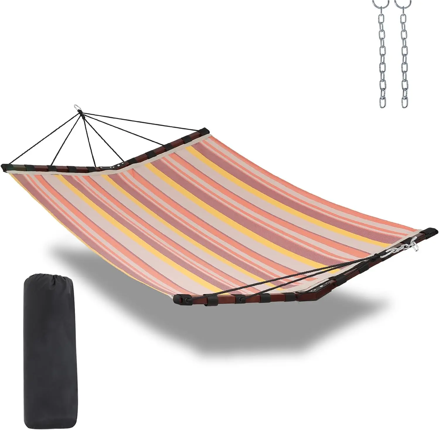 

12FT 2 Person Hammock Large Hammock Quick Dry 450LB Capacity with V Shaped Hardwood Spreader Bar & Nylon Rope for Outside, Patio