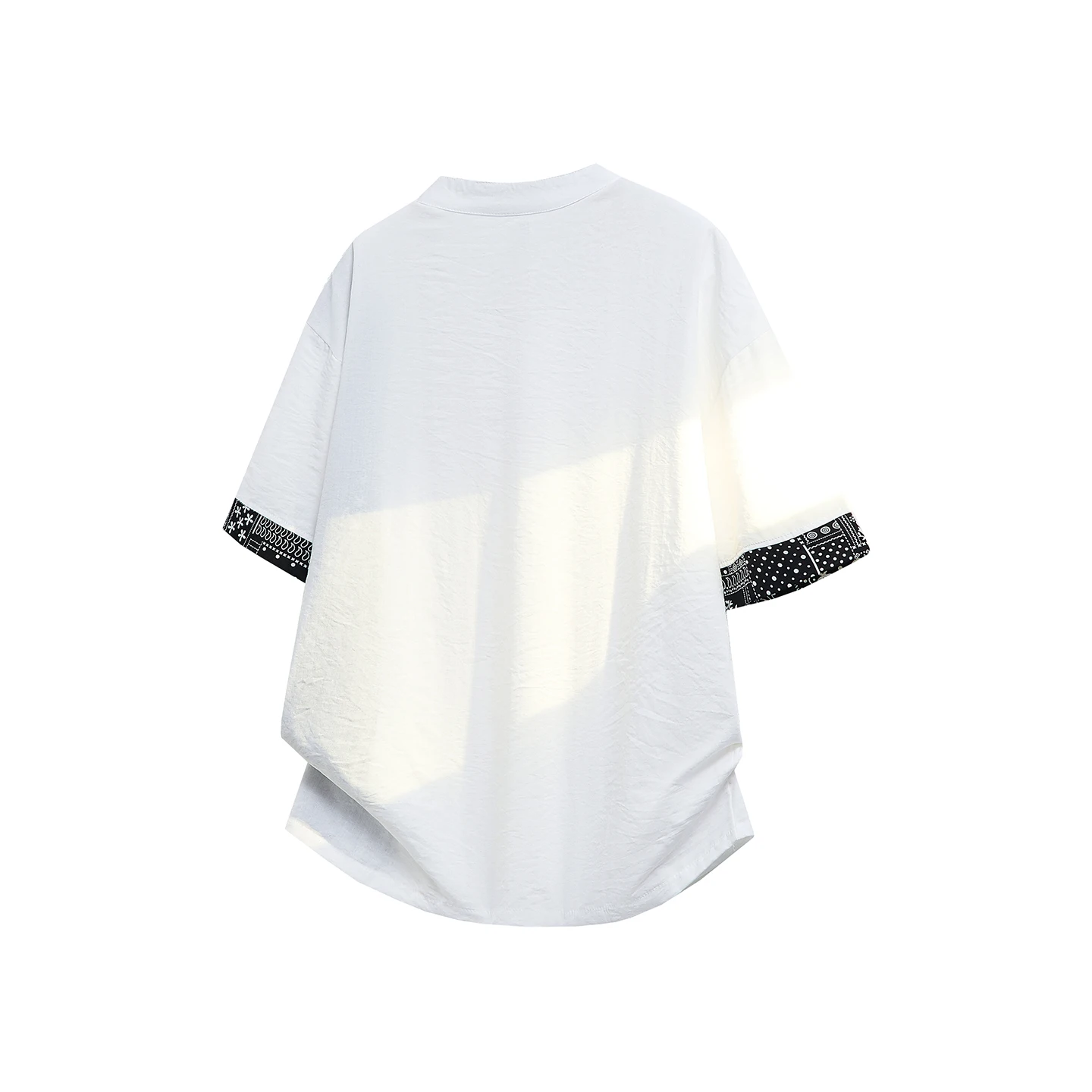 Men's Chinese Style Stand up Collar Loose fitting Linen Textured Short Sleeve Streetwear Shirt with An Ethnic Oriental Vibe