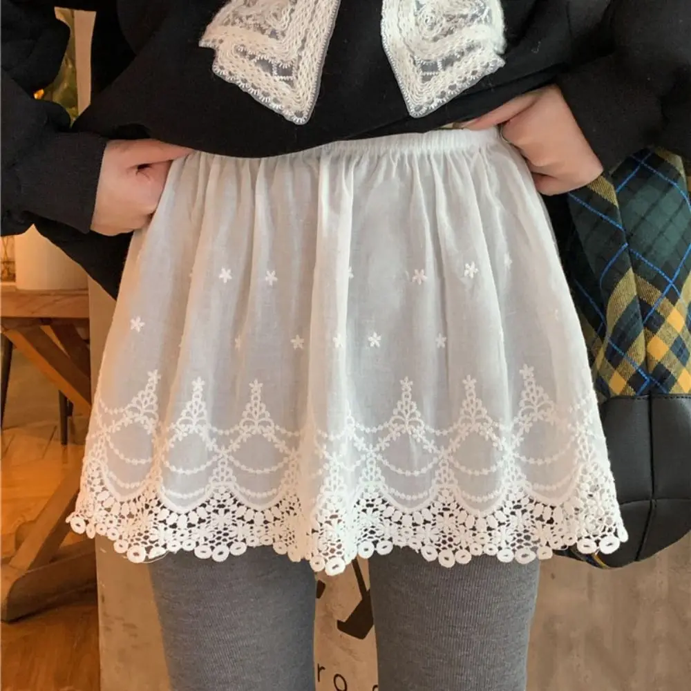 

Embroidery Flower Lace Underskirt Slips Korean Style Mesh Lace Lining Petticoat Anti-glare Y2K Sweet Mini Short Dress Girls