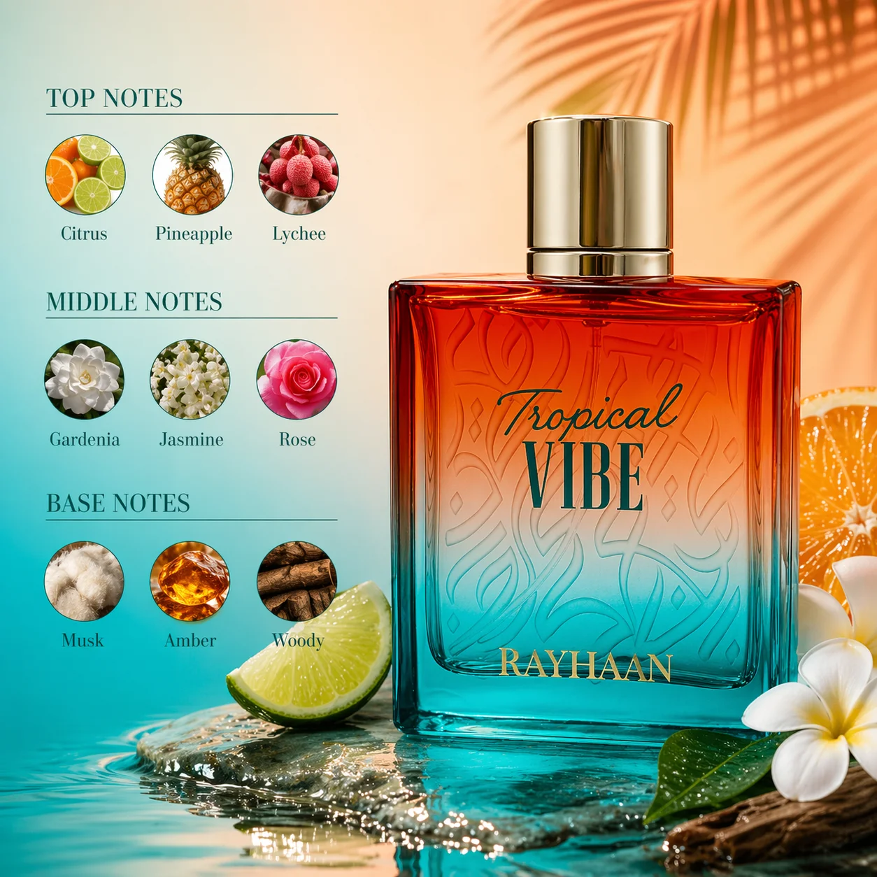 

Rayhaan Tropical Vibe EDP 100ml/3.4oz Unisex Arabic Travel Fragrance Fresh Fruity Coconut Long Lasting Summer Gift for Unisex