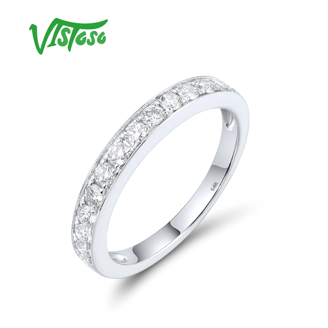 

VISTOSO Authentic 14K 585 White Gold Stackable Ring For Women Sparkling Diamond Simple Delicate Wedding Anniversary Fine Jewelry