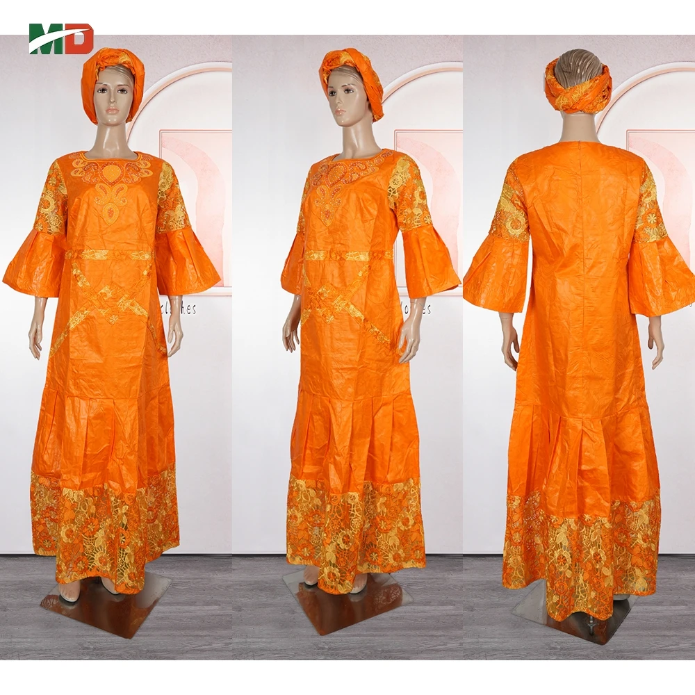 MD الأفريقية التقليدية حجم كبير للنساء دبي تركيا المطرزة البرتقال بازان الثراء فستان الدانتيل حفل زفاف ثوب الجلابة