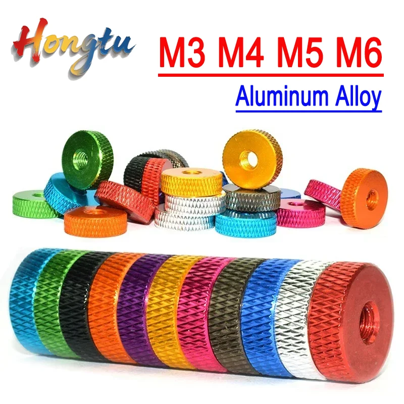

Hongtu 5Pcs Anodized Aluminum Alloy Thumb Nuts - M3/M4/M5/M6 Sizes, Hand-Tighten, Round Flat Thin Knurled Design