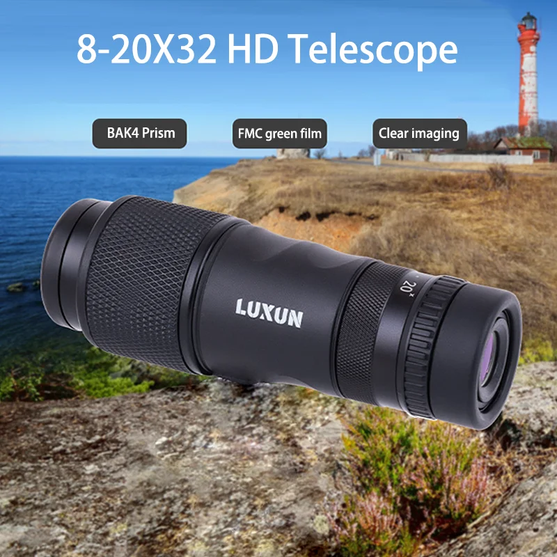 

LUXUN Zoom Telescope 8-20X30 Monocular HD High Power Adult Outdoor Camping Portable Telescope BAK4 Prism FMC Green Coating