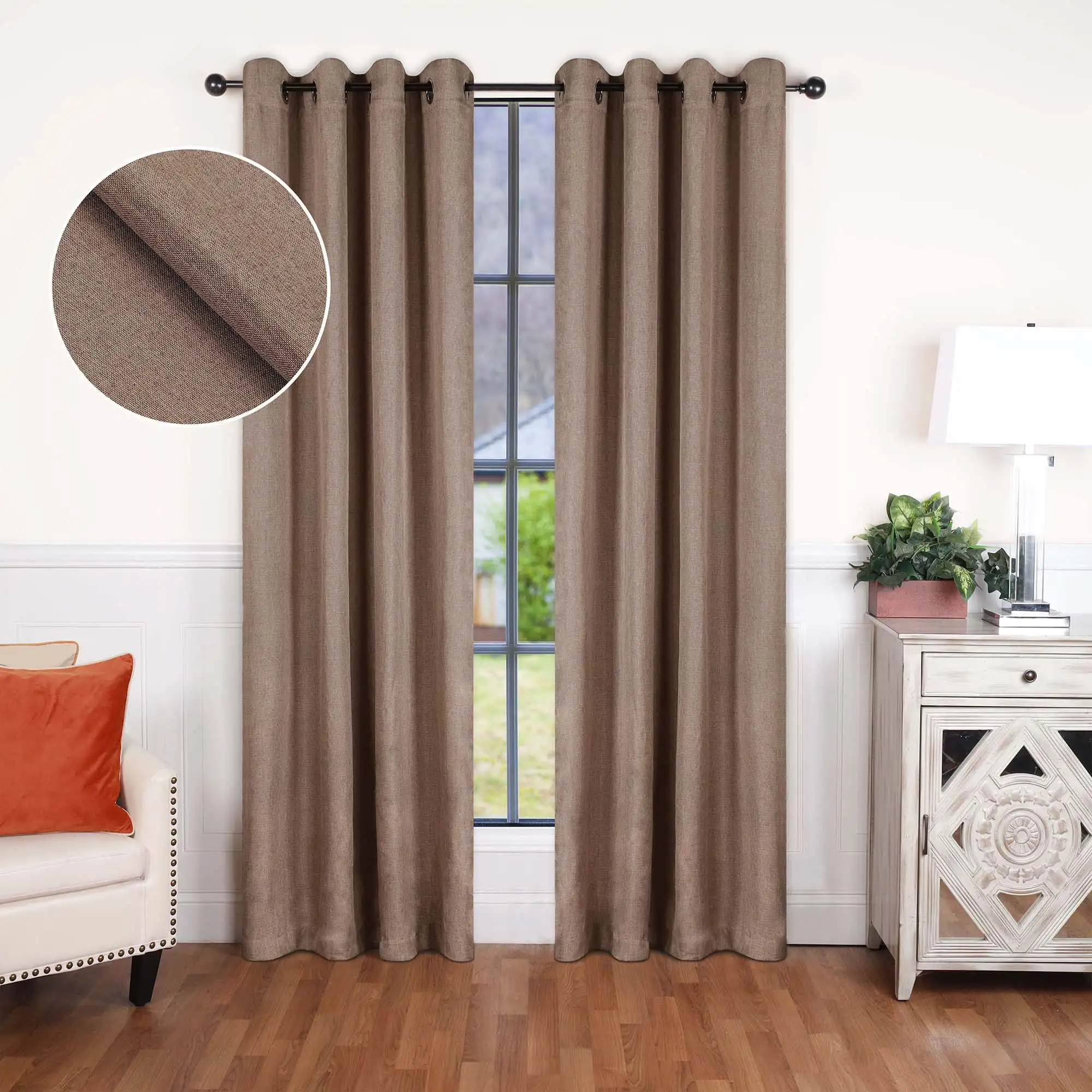 

Linen Blackout Curtains, Grommet Header, Set of 2, 52 X 96, Acorn