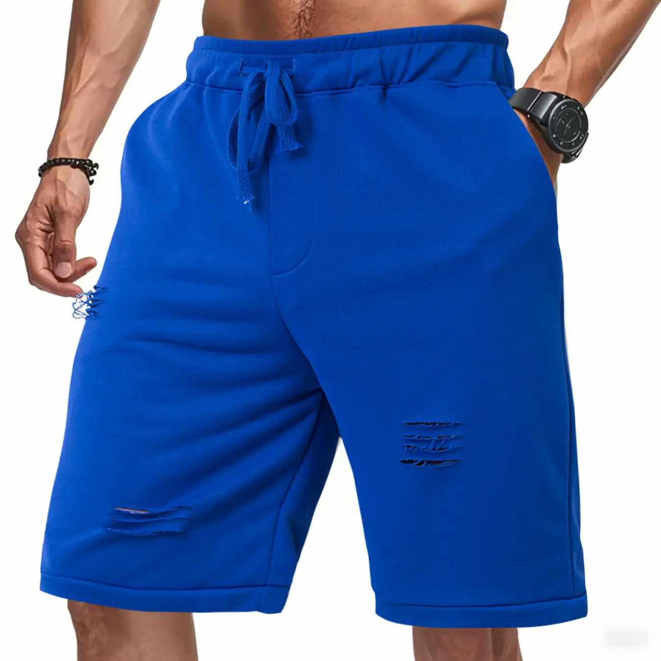 

Men's Casual Knitted Loose Five-Point Shorts Hole Design Sporty Summer Pants Breathable Comfortable Polyester Fiber Shorts