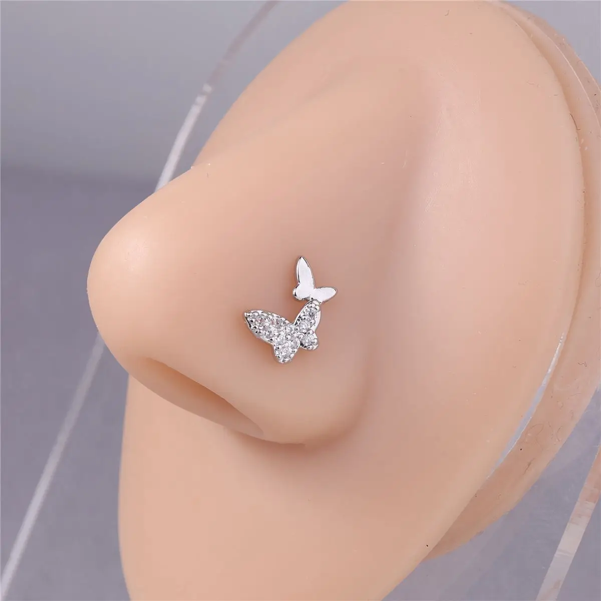 20G L Shaped Nose Studs CZ Cute Butterfly Design Gold Silver Color Nose Piercing for Women Girl Nostril Jewelry