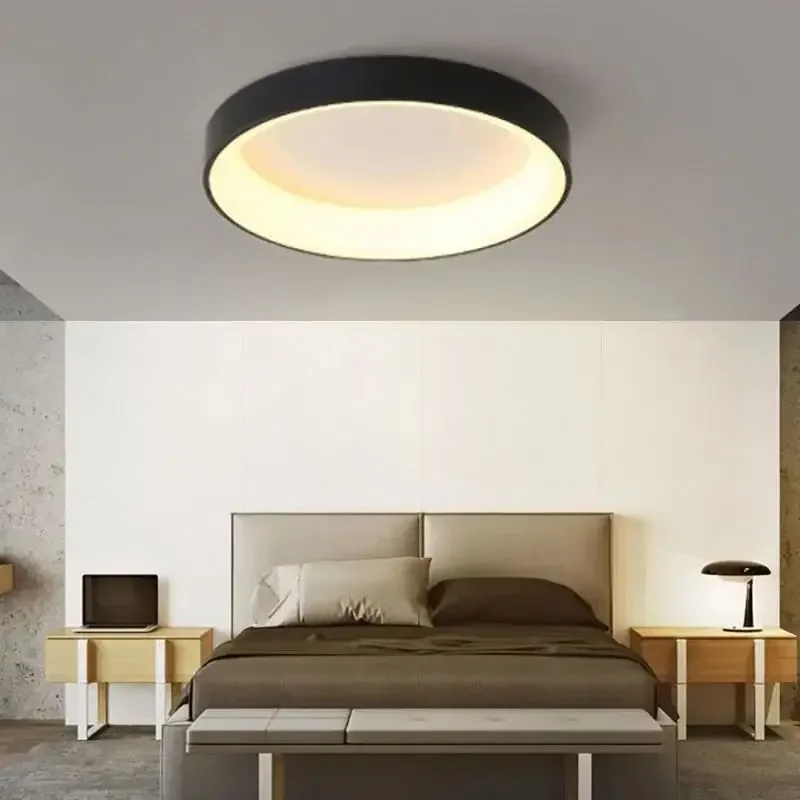 Nordic LED Round Ceiling Lights Modern Black White Gray Home Decor Lamps For Bedroom Living Room Study Dining Rooms Light Luster