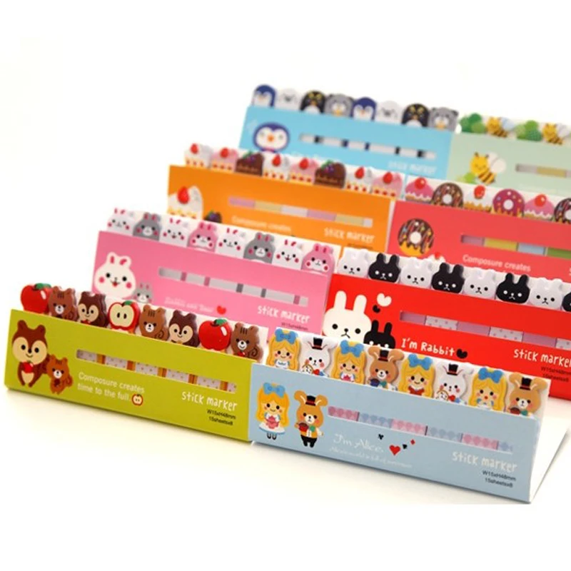 11Pcs Kawaii Stickers Cartoon Sticky Notes Memo Sticky Notes Bookmark Stickers Kantoor Decoratie Boek Mark Classificatie