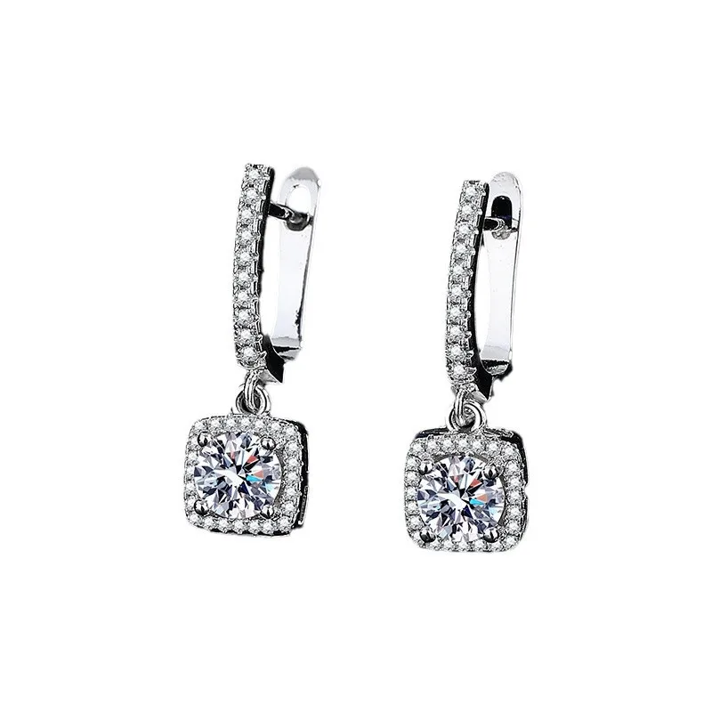 New Fashionable Sparkling Square Bag Zircon Earrings for Women's British style Earrings with Light Luxury Commuter Earrings