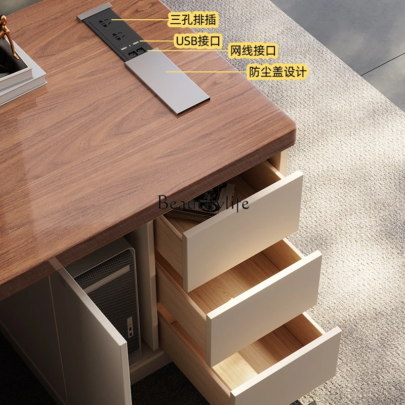 Walnut solid wood Internet celebrity desk Italian minimalist with auxiliary cabinet computer desk retro style