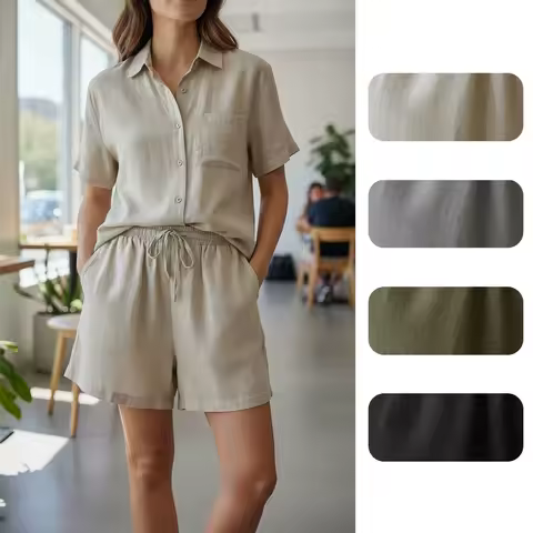 Camisa de moda para mulheres shorts conjunto de viagem de verão casual