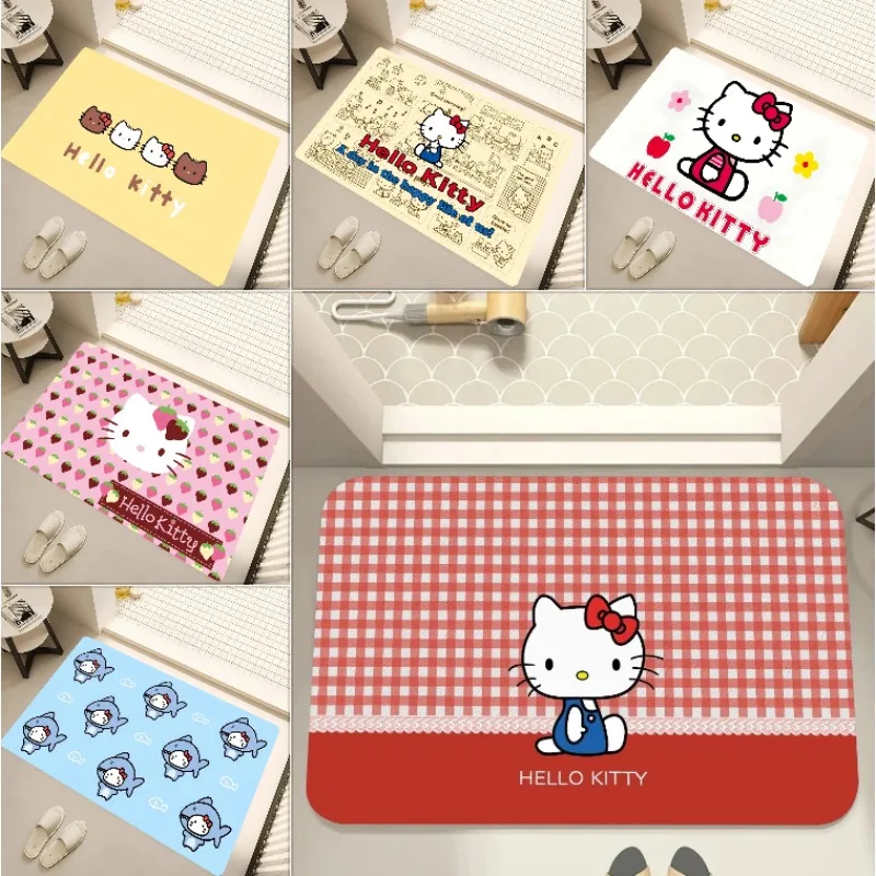 MINISO Disney Cartoon Door Mats Household Foot Mats Bathroom Absorbent H-Hello K-Kitty Non-slip Mats Kitchen Floor Mats Decor