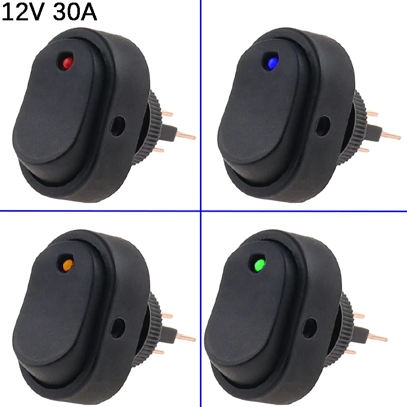 

QAO ASW-20D 30A 12VDC Car Boat Auto Rocker Switch ON OFF with Dot LED Light Illuminated Red Green Blue Yellow Rocker Switch