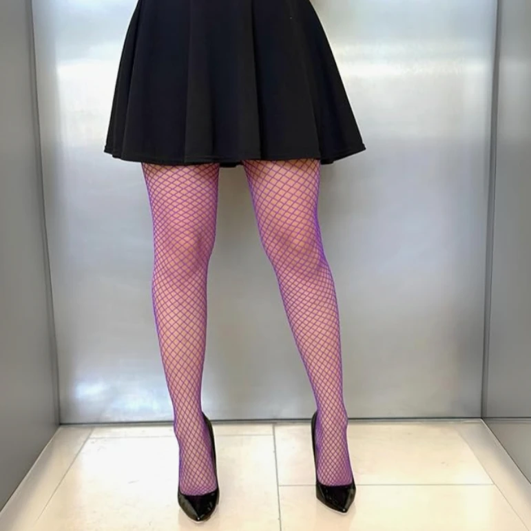 

Purple Party Stockings Women's High Waist Bodystockings Mid Mesh Pantyhose Erotic Breathable Plus Size Tights