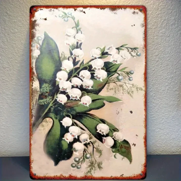 2026Lily of The Valley A Vintage Metal Tin Square Sign Hanging Picture Wall Perfect Hanging Picture, Outdoor Entrance Home Roo