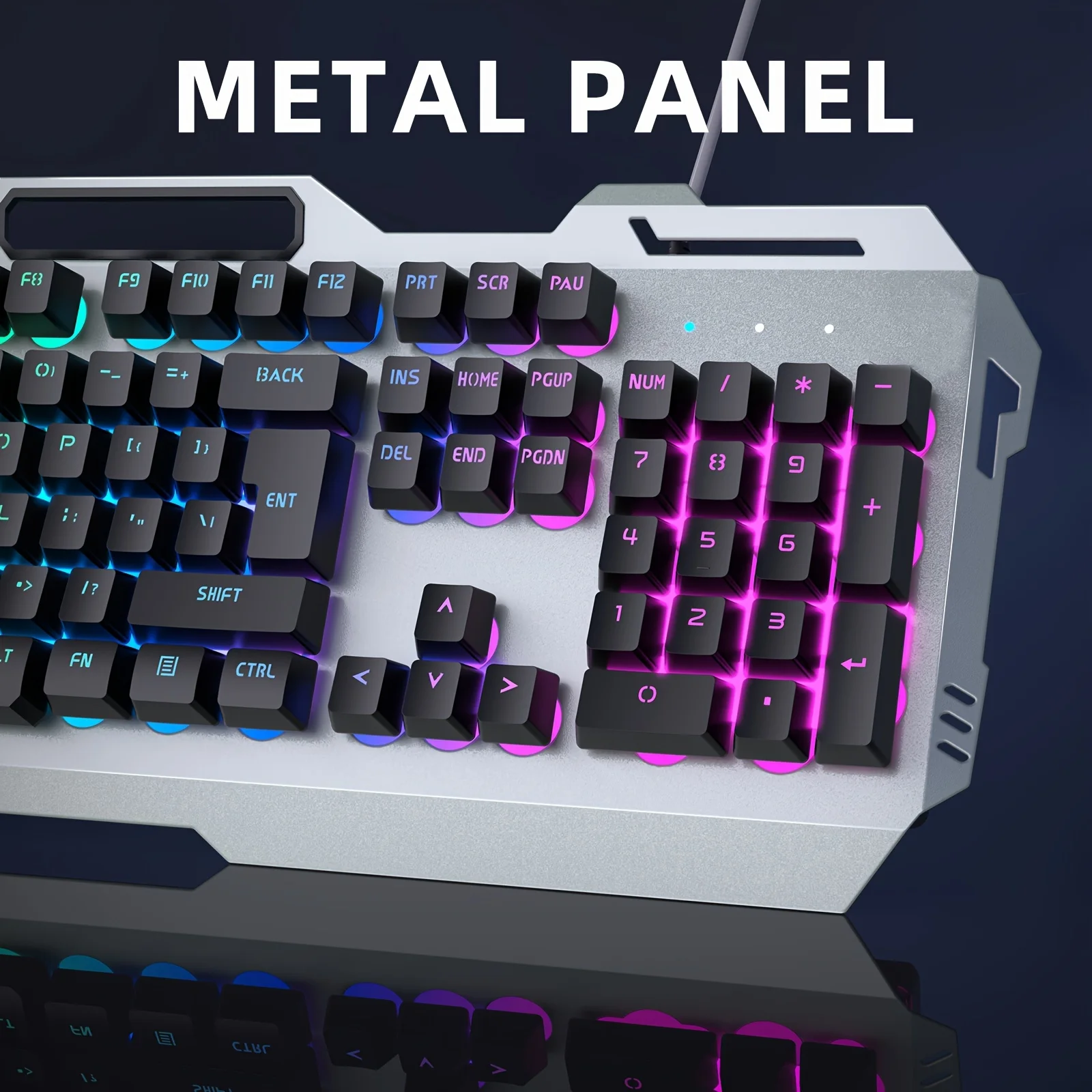 EWEADN GX80Z Gaming Membrane Keyboard, 104Keys Wired All-Metal Panel Silent with LED Backlit, Esports, Home Use, School, Laptop