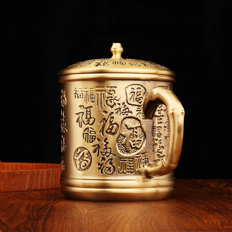 Brass Hundred Blessings Office Tea Set Drinking Cup Metal Copperware Hot Selling Crafts From Scenic Areas