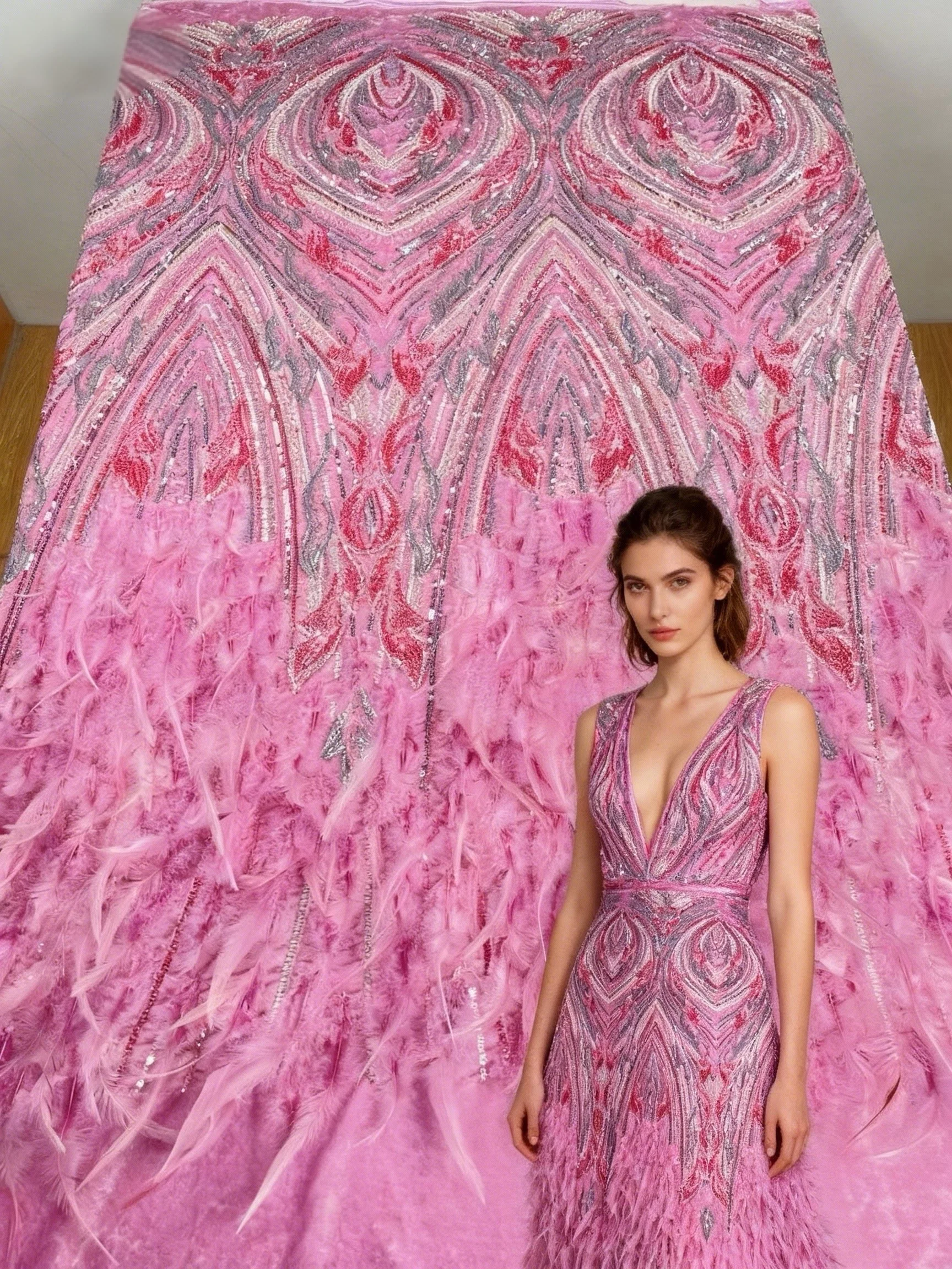 luxurious African 3D Feather Lace Embroidery 2025 High Quality French Nigerian Beaded Sequin Lace Fabric Women's Wedding Dresses