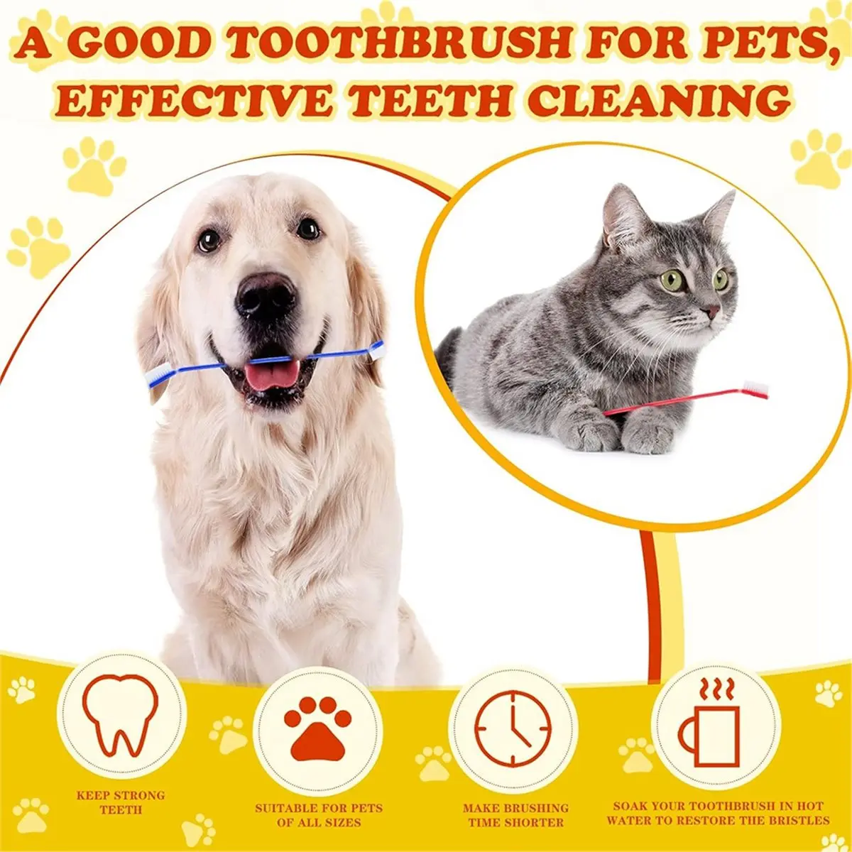 100 Pcs Dog Toothbrush Dual Headed Dental Brushes Puppy Tooth Brushing Kit Long Handle Toothbrush for Large and Small