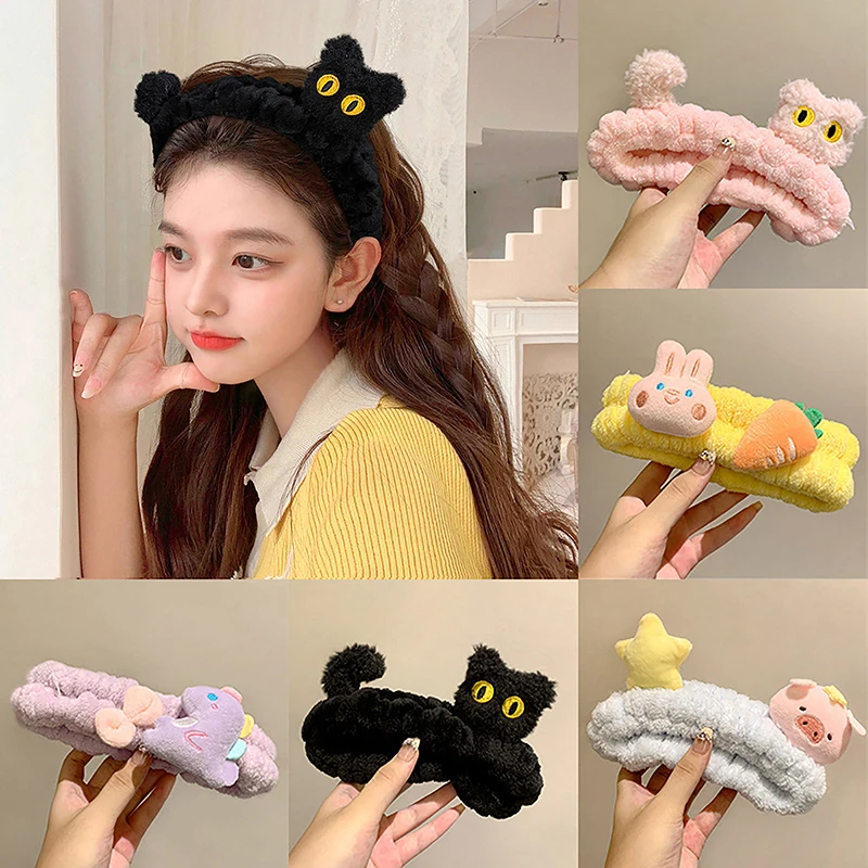 Cute Cartoon Frog Chinese Zodiac Animal Elastic Headband Absorbent Quick Dry Plush Hair Band for Face Wash &Mask Application