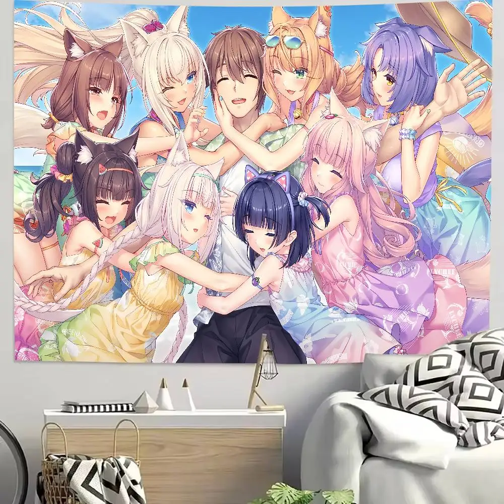 Kawaii HOT Girl Nekopara Tapestry Decoration Bedroom Dormitory Background Cloth Holiday Home Party Living Room Club Tapestry