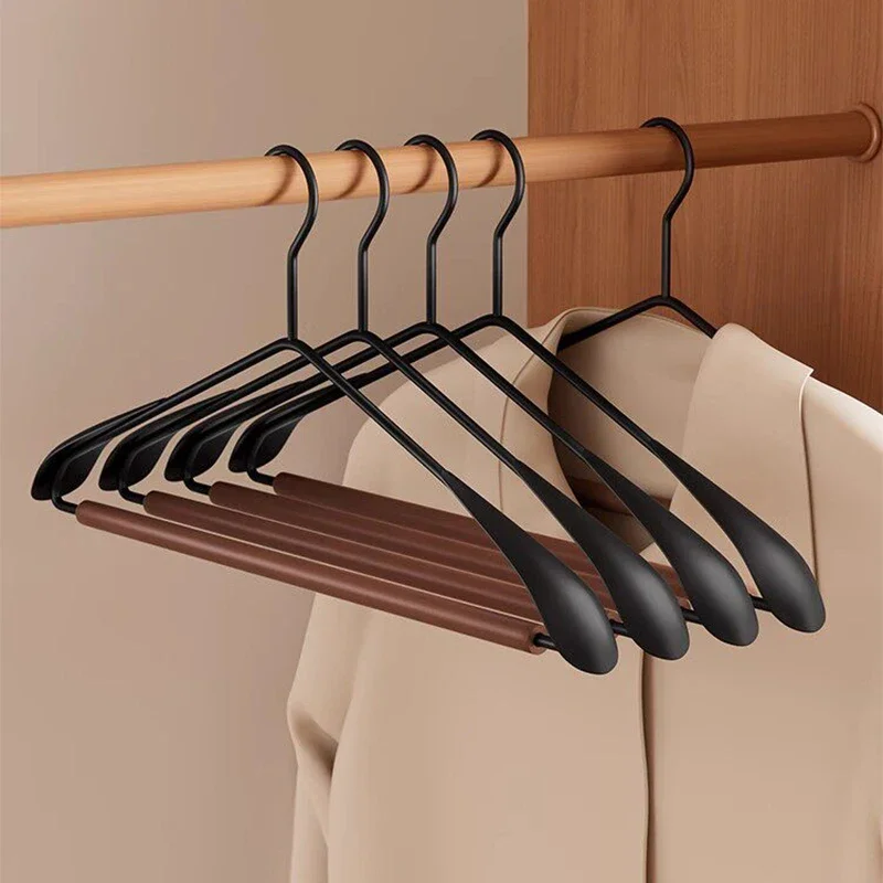 5 Pack Metal Suit Hangers No Shoulder Bump Sweater Hanger with Wood Pant Bar for Adults Wide Shoulder Hangers for Dress Jackets