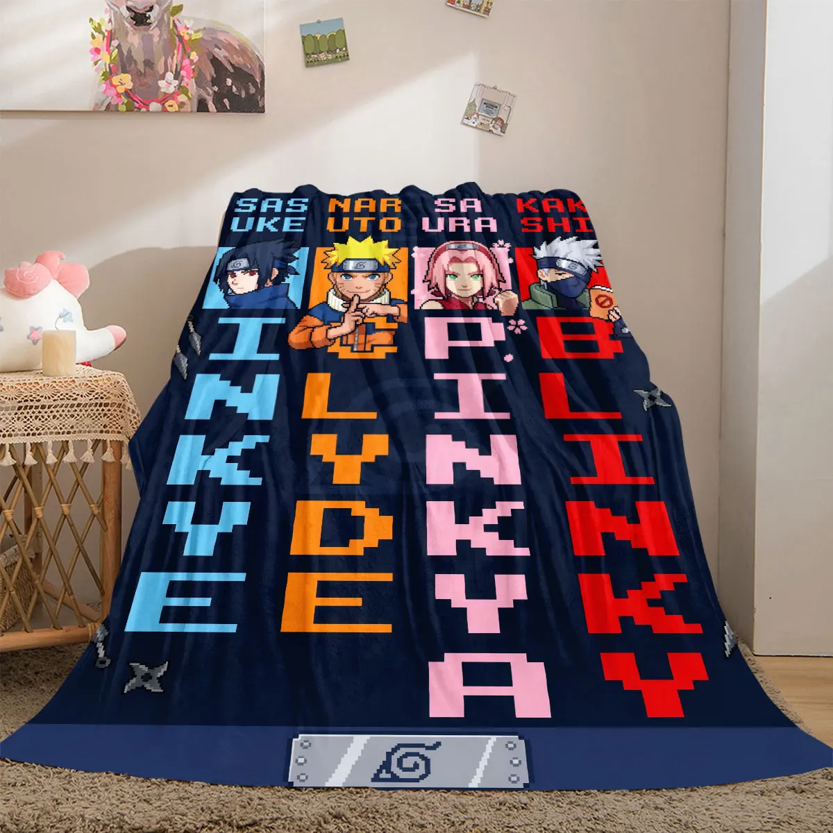 Naruto High-Quality 2D Print Flannel Blanket, Cartoon Pattern for Bed, Soft Travel Picnic Throw Mat_LIAN
