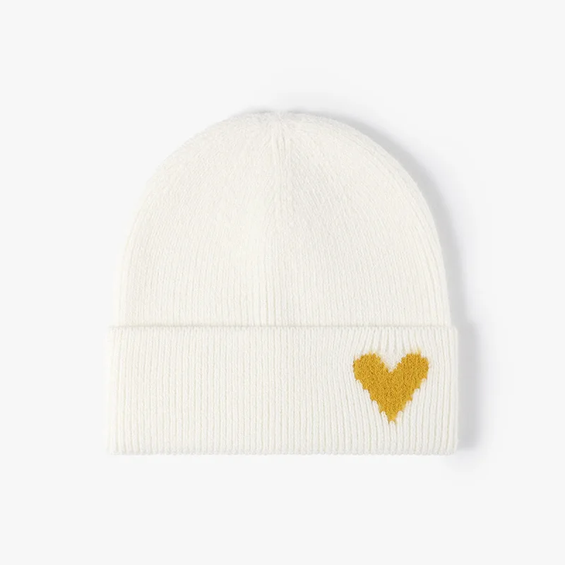New Autumn Hat Solid Color Warm Soft Winter Hat For Women Knitted Acrylic Heart Beanies Cap Outdoorr Casual Skullies Gift Bonnet image 2