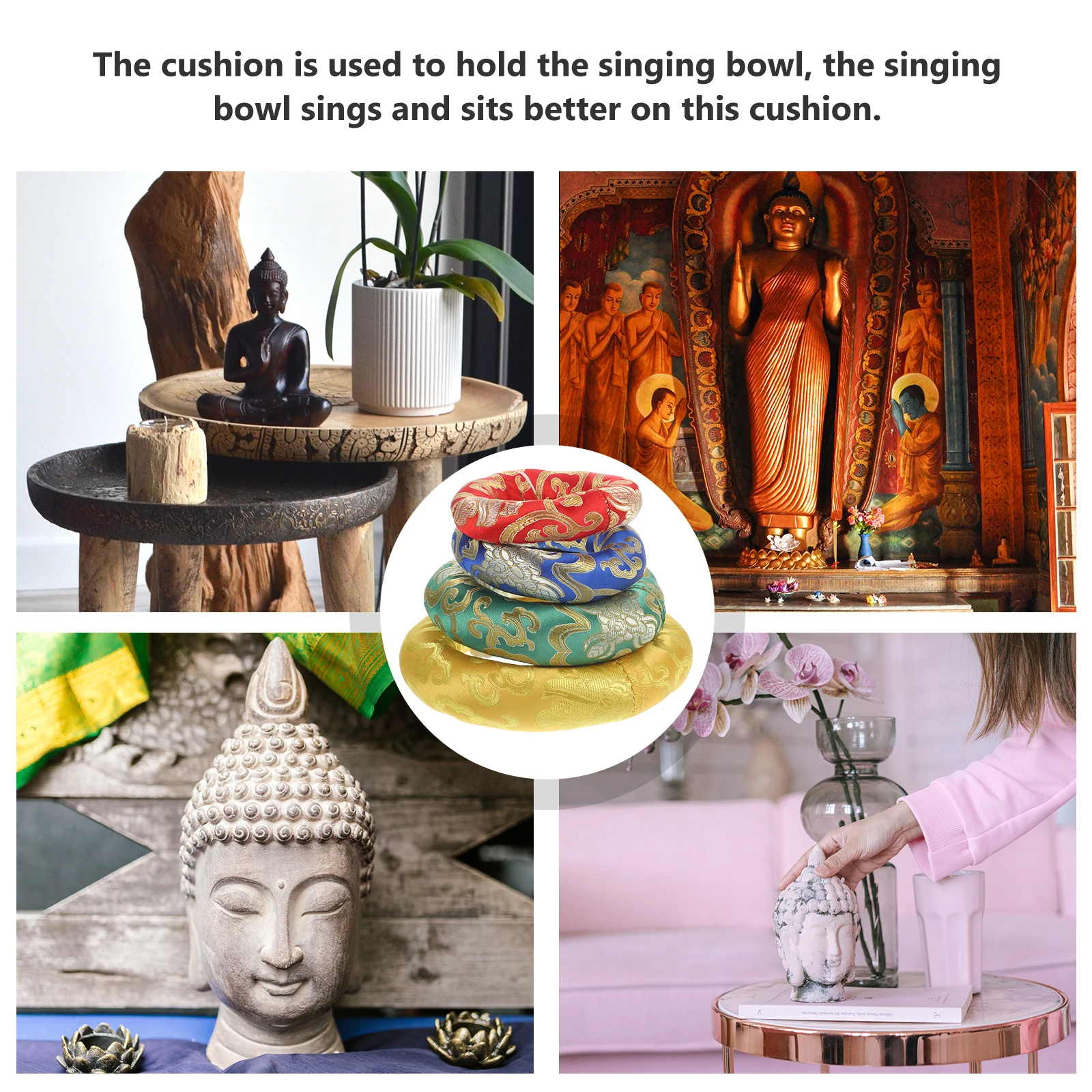 

4pcs Singing Tibetan Meditation Supply Aromatic Embroidery Design Bowl Cushion Instruments Cushion