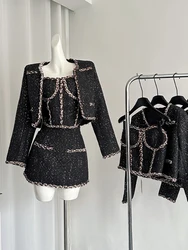 Donne Nuovi Set coordinati Abito vintage e cappotto di lusso a maniche lunghe Harajuku Y2k Abito a due pezzi Abito nero Set Abiti anni 2000 2024