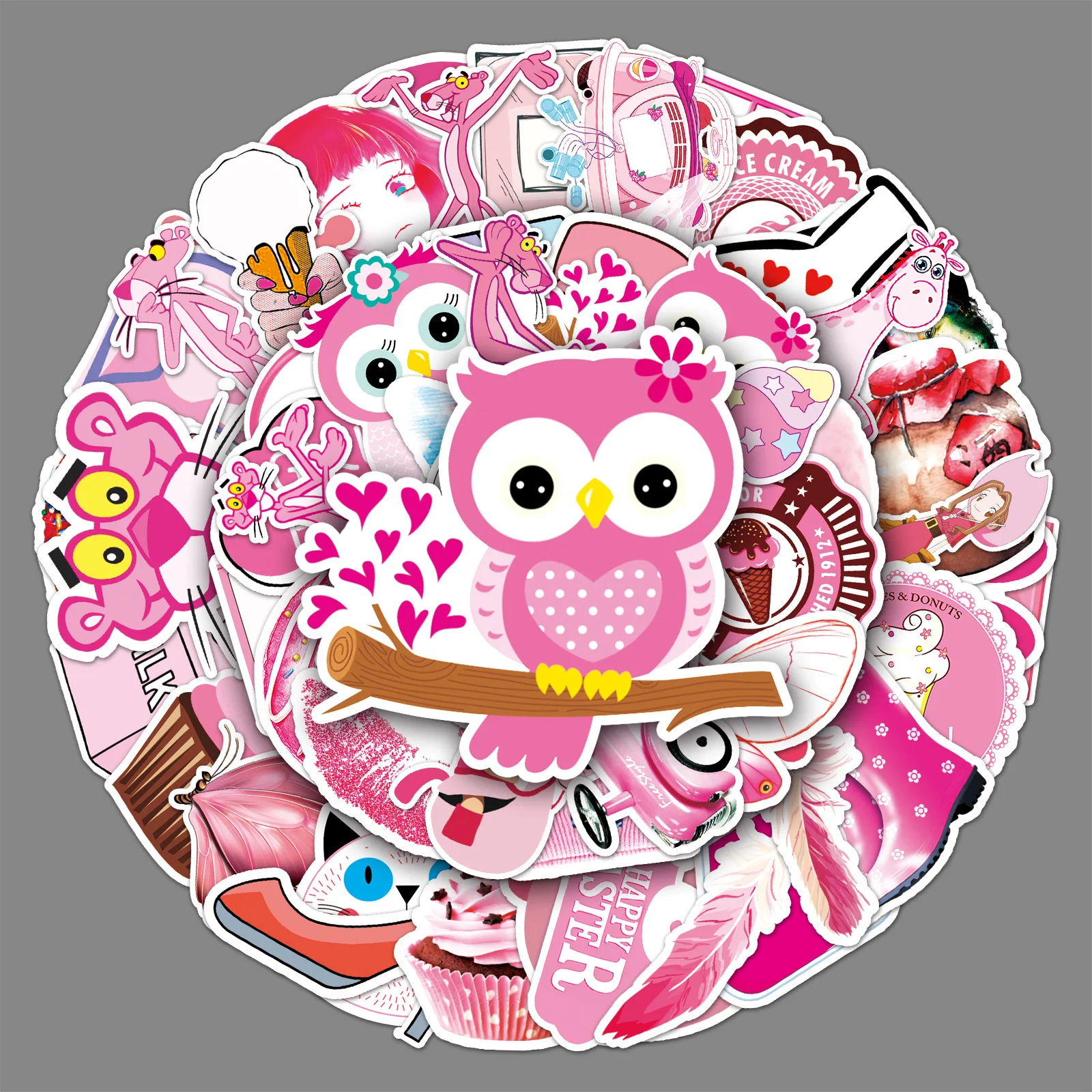 54Pcs Cartoon Pink Element Series Graffiti Stickers Suitable for Laptop Helmets Desktop Decoration DIY Stickers Toys Wholesale