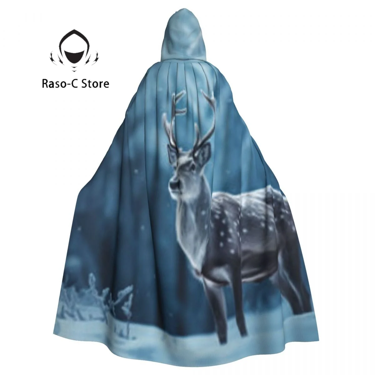 Adult Cloak Cape Hooded Reindeer Standing In Snowy Forest Medieval Costume Witch Wicca Vampire Elf Purim Carnival Party