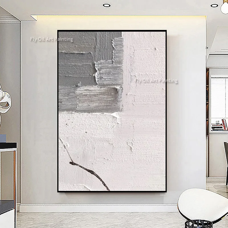 Wabi‑Sabi Textured Neutral Abstract Decor, Thick Impasto Hand‑Painted Oil Artwork, Minimalist Grey White Brush Stroke Canvas