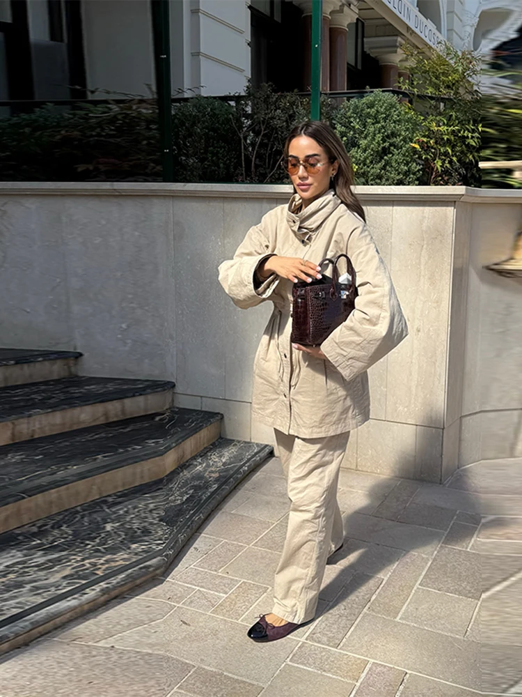 

Women Fashion Single Breasted Windbreaker Drawstring Design Stand Collar Lady Solid Color Trench Coat Top 2025 Autumn