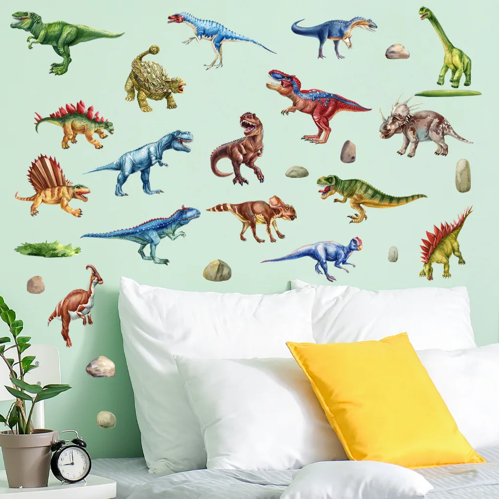 Cartoon Dinosaurs Wall Stickers For Kids Room Background Decoration Wallpaper Child Bedroom Home Decor Self-adhesive DIY Decals