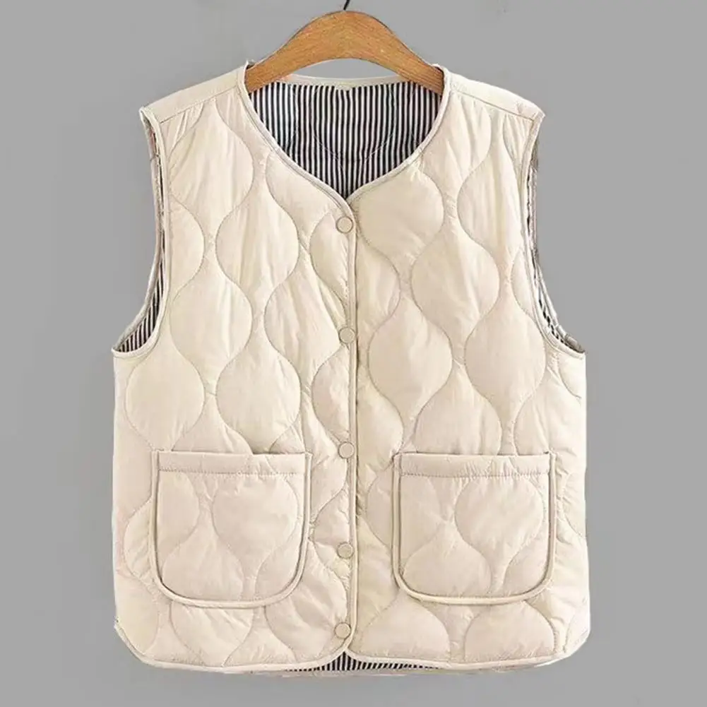 Layering Coat Women's Winter Layering Vest Coat with Storage Bag Thin Padded Press Button Closure V Neck Sleeveless for Cold