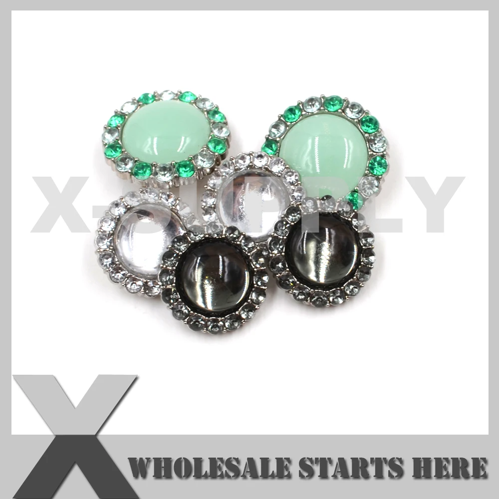 24mm Round Acrylic Rhinestone Button With Sewing On Shank,Silver Base,Flower Center,Headband,Message Us For Custom Colors