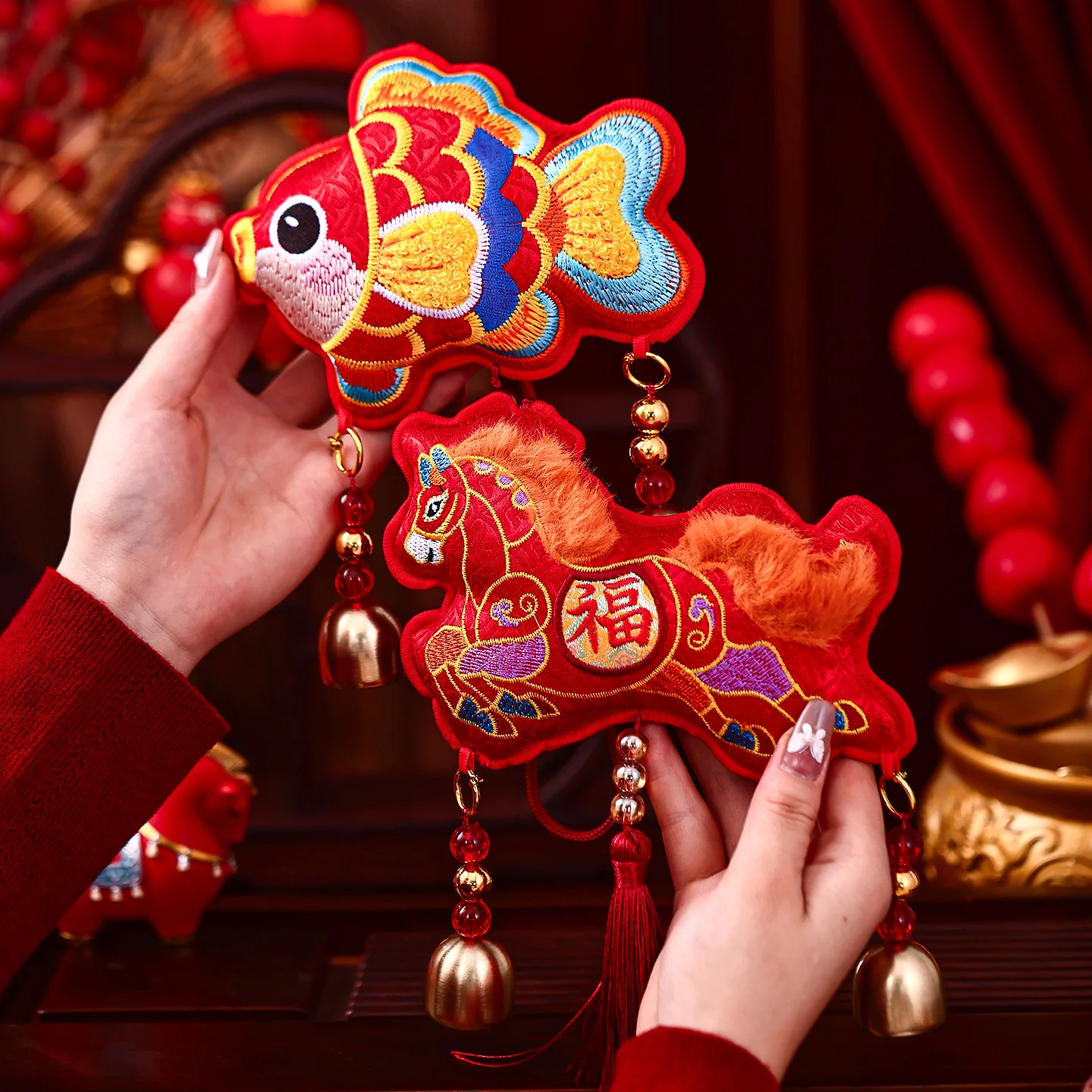 2026 السنة الجديدة للحصان الرياح الرنين قلادة ديكور المنزل السنة الجديدة ومهرجان الربيع الاحتفال الديكور قلادة الرقص الأسد