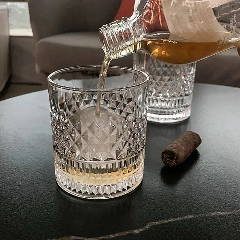 

TOPLIVING Glass Drinkware Whiskey Cup Vertical Grain Transparent Crystal Glass Brandy Classical Style Wine Relief Glasses Wholes