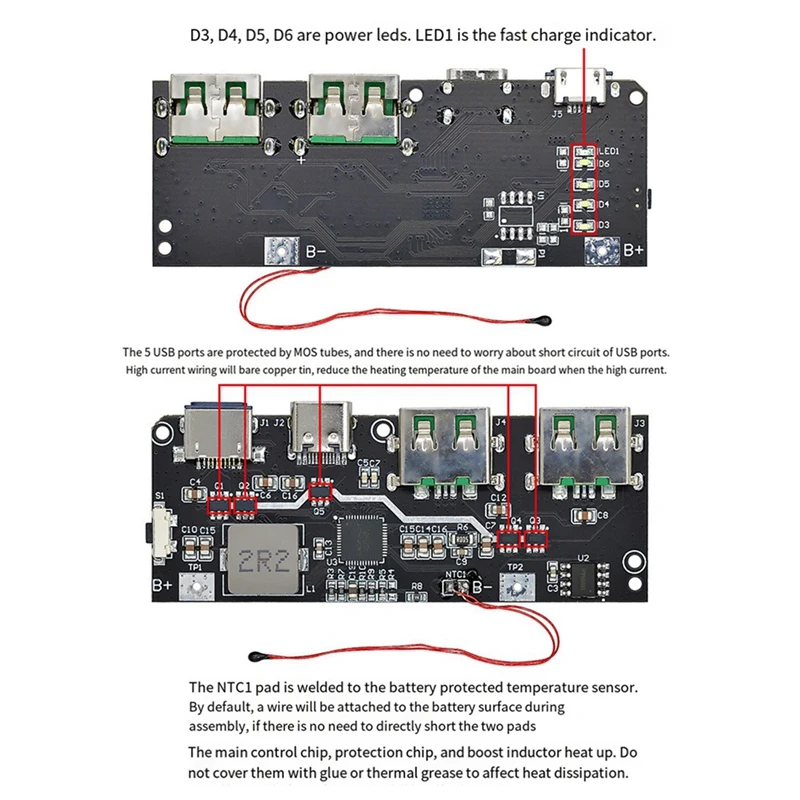 22.5W Mobile Power Module Nesting QC4 PD3.0 5-Port Bidirectional Fast Charging Power Bank Circuit Board Durable Easy To Use