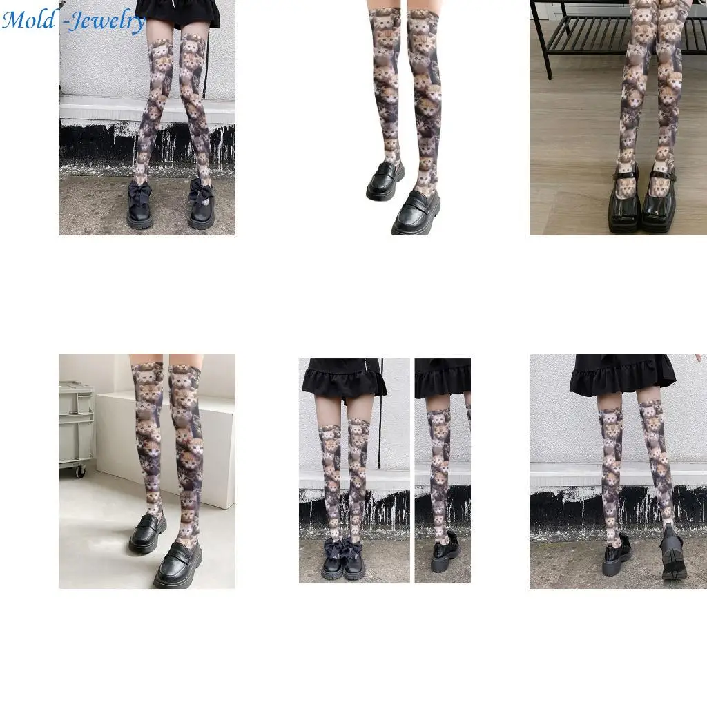 

69HB Women's Over Knee Highs Socks,Silk Long Stockings Cosplay Thigh Highs Socks Cats Printed Long Boot Stockings Hosiery