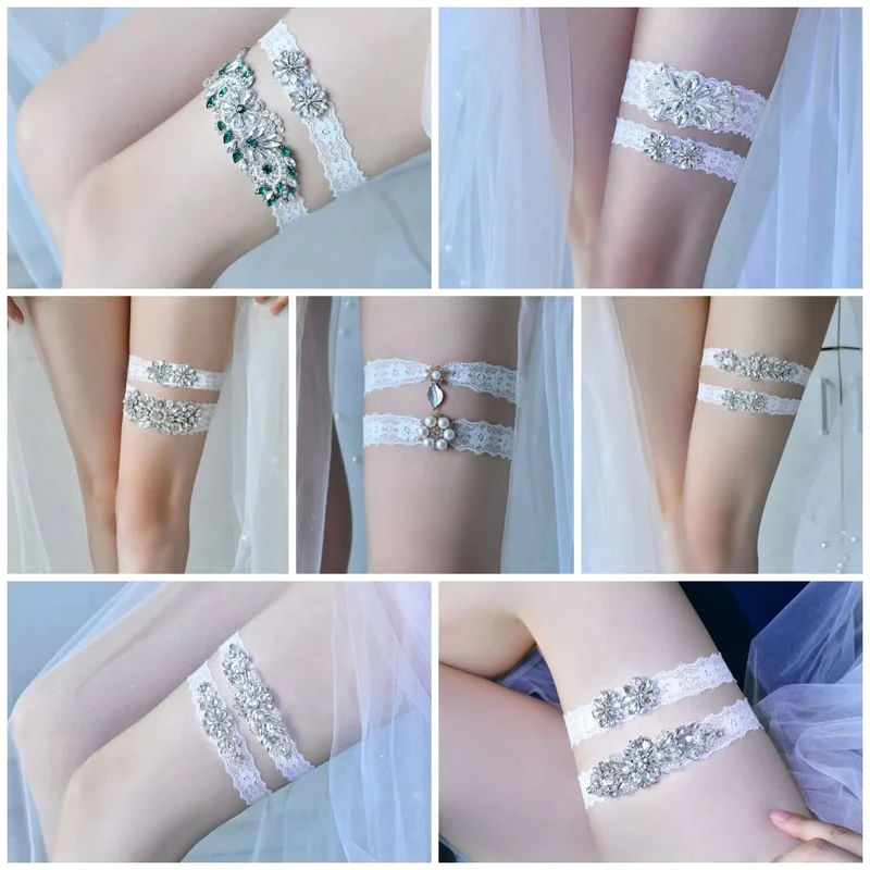 ST 2 buah sabuk Garter pernikahan elegan dengan manik-manik renda pita bunga Garter seksi untuk wanita cincin paha dan renda pengantin