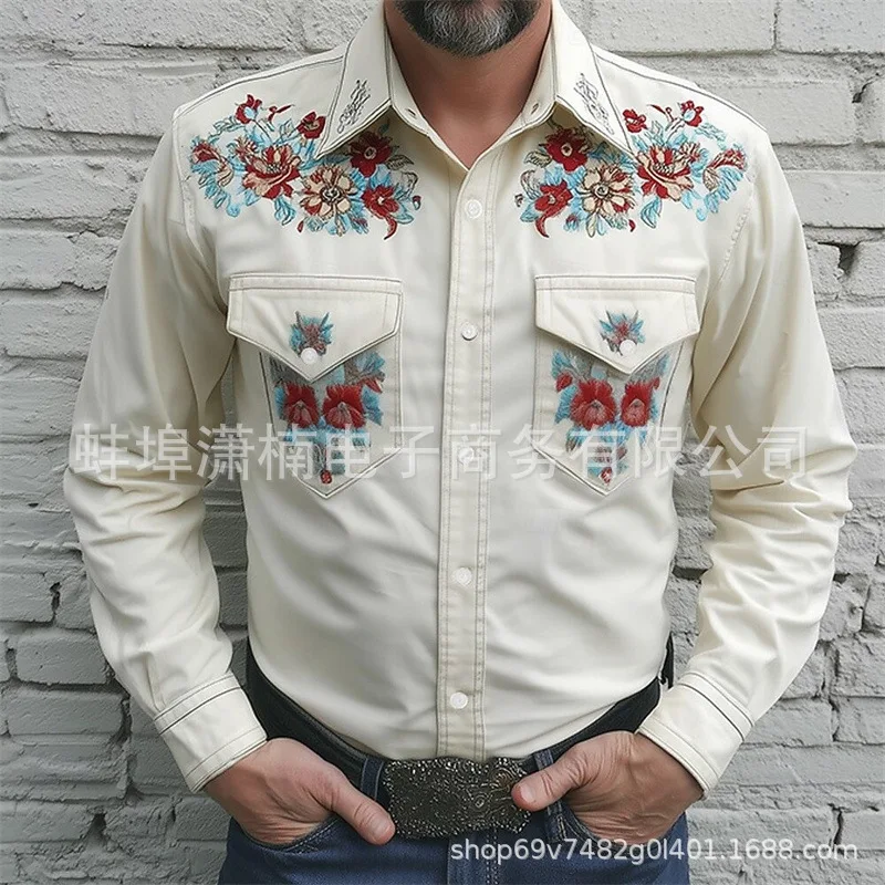 Spring And Autumn Bohemian Western Style Personality Casual Printing Men's Lapel Long Sleeve Shirt