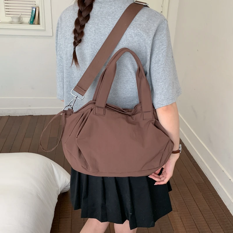 Summer Soft Solid Nylon Zipper Youth Handbags High Quality Concise Neutral Shoulder Bags Casual Large Capacity Crossbody Bags