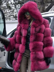 Abrigo largo de piel sintética con capucha para mujer, chaqueta elegante de manga larga de zorro de imitación, abrigos de piel sintética esponjosa de lujo, Otoño e Invierno